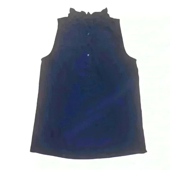 J.Crew Women’s Ruffle Neck Button Front Sleeveless Top Navy Blue Size 0 - Picture 1 of 5